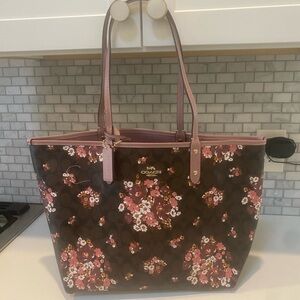 Coach Floral Tote in Brown and Pink